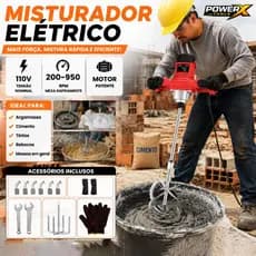 Misturador Elétrico 110V 200-950RPM 18 em 1 Alta Potência Profissional Argamassa Cimento Tinta Construção com Acessórios