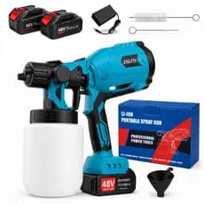 POWERX Pistola de Pintura 48V Sem Fio –Pulverizador Elétrico Portátil com 2 Baterias Carregador Funil e Copo de 1000ml