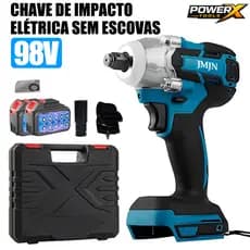 POWERX Chave de Impacto 48V + Parafusadeira/Furadeira Sem Fio 3-em-1 Kit Profissional c/ 2 Baterias 48V Maleta Completa