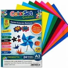 Papel A3 colorido 120g kit 24 folhas colorset criativo para artesanato escola papelaria