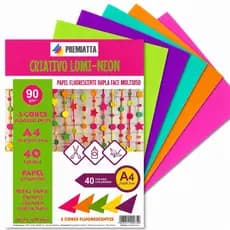 Papel A4 neon colorido dupla face 75g kit 50 folhas colorset criativo para impressão artesanato escola papelaria
