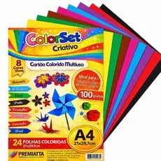 Papel A4 colorido 100g kit 24 folhas colorset criativo para impressão artesanato escolar papelaria