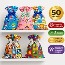 Saco de presente infantil estampado kit 50 unidades 20x29 25x36 30x44 festa lembrancinha colorido
