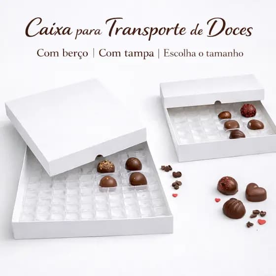 Caixa Transporte de Doces com Berço e com Tampa - 50 ou 100 doces | escolha o tamanho  | Confeitaria Doces Bombons