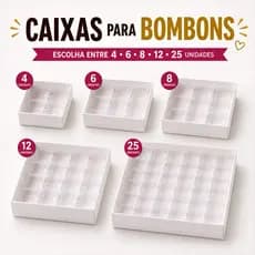 Caixa para Bombom com Berço e com Tampa Transparente Caixas para 4, 6, 8, 12, 25 bombons Confeitaria Premium Chocolate