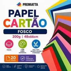 Papel Cartão Fosco 200g 48x66cm Pacote 20 folhas Artesanato Escola Cartaz Convite ScrapBook Maquete Cores