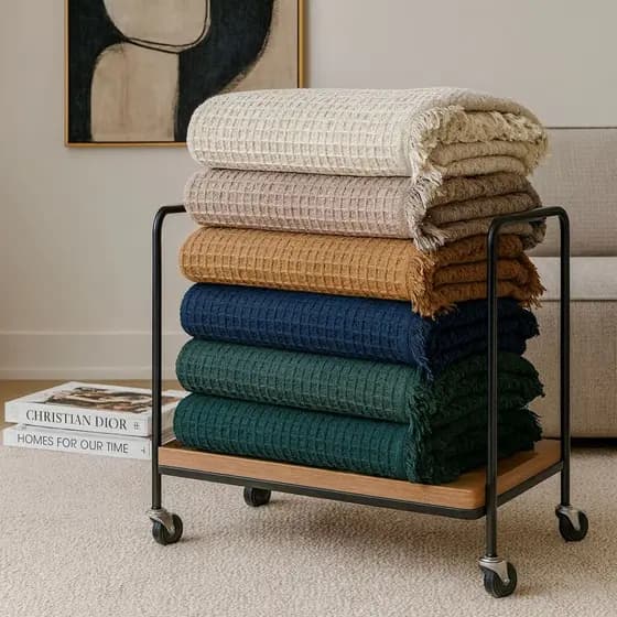 Manta Algodão Piquet Boho 2,10X1,50m – Grande, Decorativa e com Franjas Elegantes