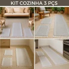 Kit De Tapetes Dupla Face 3 Peças 100% Algodão Geométrico Ideal Para Cozinha Com Toque Macio E Alta Qualidade
