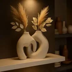 Kit Vaso Decorativo Coração Branco e Marfim 2 Peças Moderno Sala Quarto Mesa Love Duo