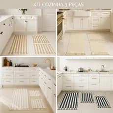 Kit 3 Tapetes Tropical Estilo Listrado Búzios para Cozinha Moderna e Lavanderia