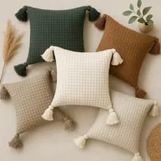 Capa de almofada boho 45x45 pompom piquet algodão bohochic