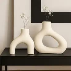 Kit Vaso Decorativo Branco Vazado Mesa Sala Design Premium Hera Tomy