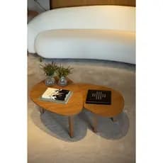 Conjunto 2 Mesa Centro Organica e Lateral Moderna Sala Estar Cor Madeirada Escritorio Cozinha