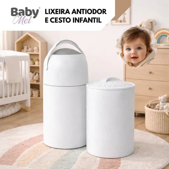 Lixeira Antiodor e Cesto Baby Mel para Quarto de Bebê, Banheiro, Fraldas, Consultório, Cozinha