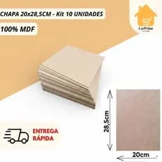 Chapa Mdf Cru 3mm Placa 20x28,5 cm - 10 unidades - Decoração Artesanato Quadro Foto Diy Fundo