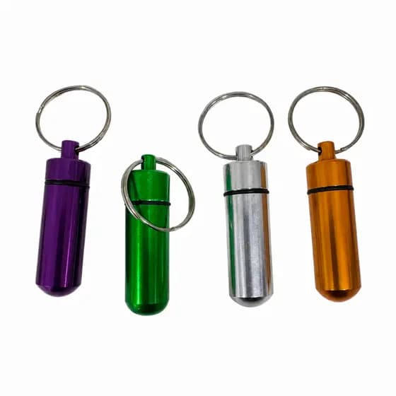 Chaveiro Porta Pílulas Alumínio Liso Cápsula Compacta Medicamentos Comprimidos Vitaminas