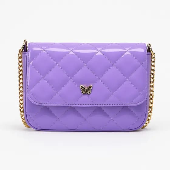 Bolsa Luna Lilás Verniz Ou Fosca Feminina Matelassê Alça Corrente Dourada Luxo