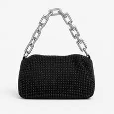 Bolsa Baguete Black Shine Feminina Strass Brilho Preta Elegante Moderna Luxo