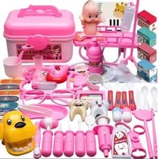Kit Médico Infantil 64 Peças Rosa Com Maleta e Dentista 👩‍⚕️