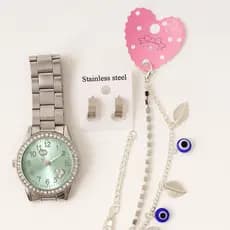Kit Relógio Feminino Aço Inox + Pulseira + Brinco | Presente Elegante e Estiloso.