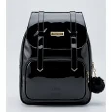 Mochila Feminina Média Estilo Bolsa Em Verniz Com Alça Ajustável + Chaveiro Pompom