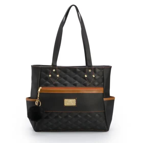 Bolsa Feminina Sacola Grande de Ombro em Couro com Espaço Amplo + Chaveiro Pompom