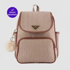 Bolsa Mochila Feminina com Alças Ajustáveis para Mais Conforto + Chaveiro pompom
