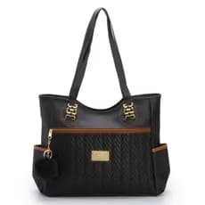 Bolsa Feminina Sacola Grande de Ombro em Couro com Espaço Amplo + Chaveiro Pompom