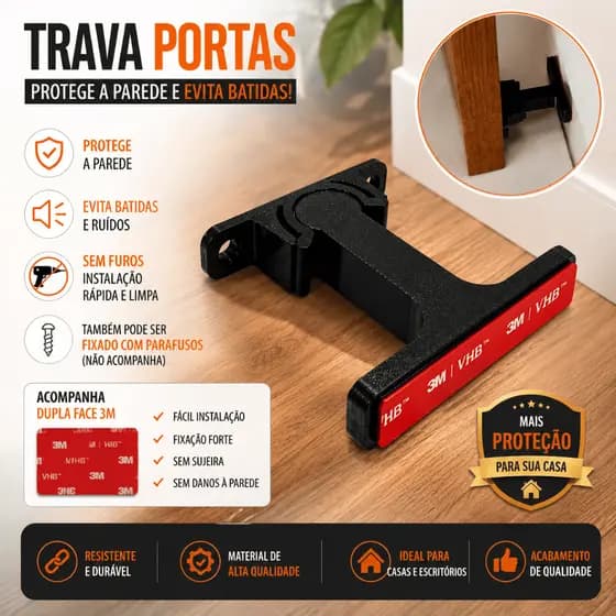 Trava Para Porta Prendedor Fixador Sem Furo Porta De Vidro e Madeira Com Dupla Face