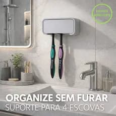 Porta Escovas de Dente Parede Sem Furo Suporte Para 4 Escovas Com Fita Dupla Face Ultra Forte