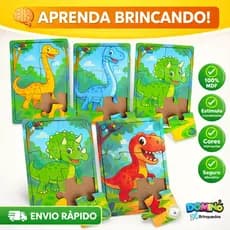 Kit 4 Quebra Cabeça em Mdf 6 Peças Jogo Pedagógico Infantil Lúdico Educativo DINOSSAURO