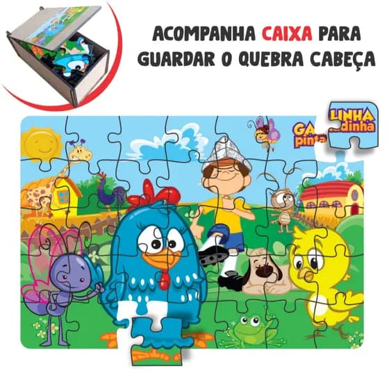 Quebra-Cabeça Jogo Infantil Educacional Pedagógico 35 peças - Galinha Pintadinha - COM CAIXA PARA GUARDAR