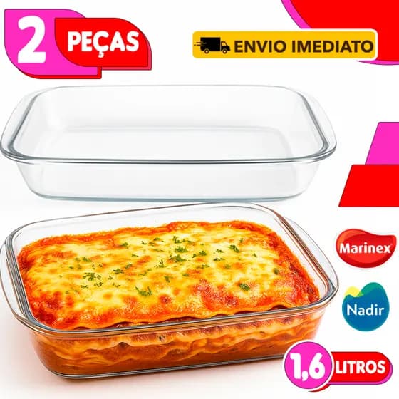 CONJUNTO De Assadeiras de Vidro Marinex Retangular 1,6L Refratária Temperada Forno Cozinha Multiuso