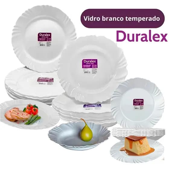 Conjunto Jogo de 24 Pratos Duralex Pétala Vidro Opaline 8 Raso 8 Fundo 8 Sobremesa Jantar - Multiuso