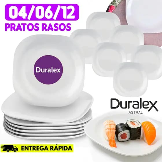 Jogo Conjunto Pratos Opaline Plaza Kit Prato Duralex Vidro Branco Brilhante Quadrado 27cm Almoço