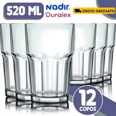 JOGO Copos de Vidro Nadir Bristol 520ml Canelado Temperado Multiuso Mesa Posta Buffet Gourmet