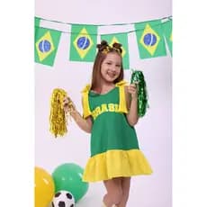 Vestido Infantil Brasil Copa Menina Leve e Confortável Promoção Envio Rápido