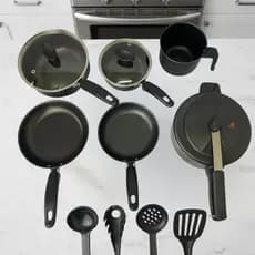 Jogo de Panelas 10 peças-Antiaderente com Panela de pressão+ Utensílios de cozinha - Preto e Cereja