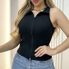 Estrela Fashion Regata Feminina Estilosa com Zíper Canelada (P/M/G/GG) 00167 Regata com Ziper Canelada com Ziper Canelad