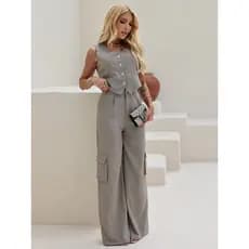 Estrela Fashion Conjunto Calça Reta e Colete Curto Feminino HQ130
