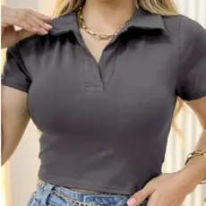 Estrela Fashion Blusa Curta com Colarinho Feminino 00160