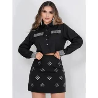 Estrela Fashion Saia Curta Feminino com Pedrarias 22-28