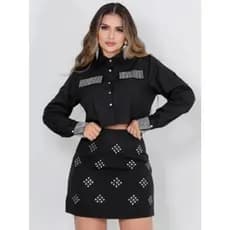 Estrela Fashion Saia Curta Feminino com Pedrarias 22-28