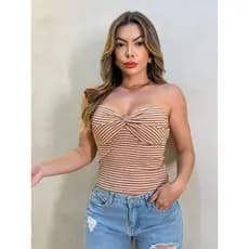 Estrela Fashion Cropped Corselet Sem Alças Modal Feminino 8820
