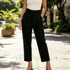 Calça Pantalona Feminina Verde Cintura Alta para Trabalho e Passeio W303