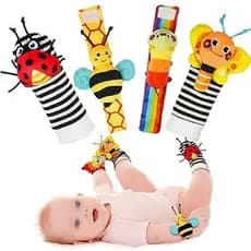 KIT 4 De Meias E Localizador De Pés Com Chocalho De Pulso Para Bebês Infinno , Brinquedos Perfeitos De 0 A 12 Meses ,