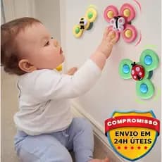 Kit 3 Spinner Infantil com Ventosa Brinquedo de Banho para Bebê com Chocalho
