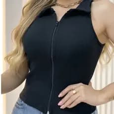 MODA LUA Regata Feminina Estilosa com Zíper Canelada 00167