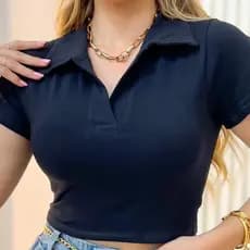 MODA LUA Cropped Feminino Gola V Polo 00160