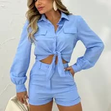 Conjunto Premium Feminino – Blusa com Gola e Shorts Acompanha 00804